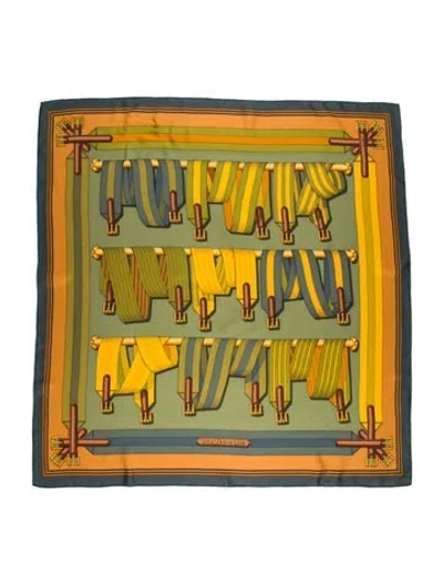 Pre-owned Hermes Les Sangles Silk Scarf In Green