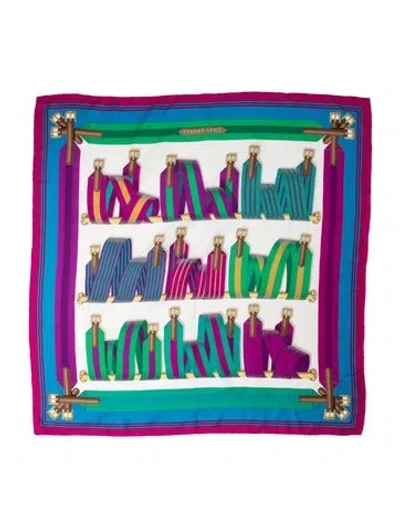 Pre-owned Hermes Les Sangles Silk Scarf In Purple