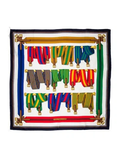 Pre-owned Hermes Les Sangles Silk Scarf In White