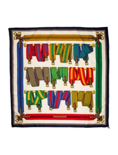 Pre-owned Hermes Les Sangles Silk Scarf In White