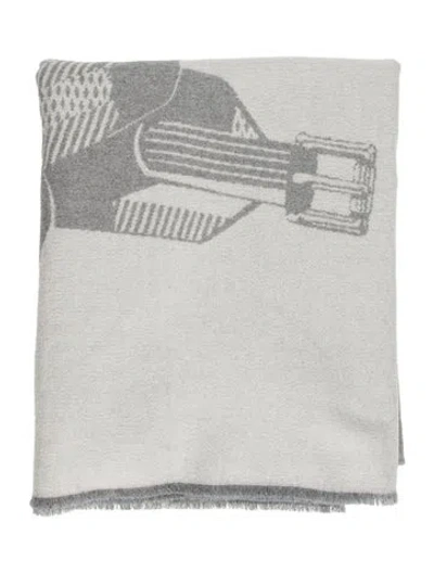 Pre-owned Hermes Les Sangles Wool Throw Blanket In Grey