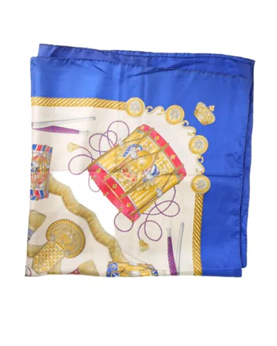 Pre-owned Hermes Hermès Les Tambours Blue Silk Scarf