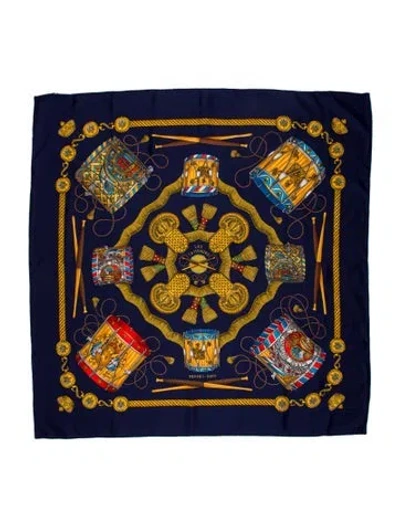 Pre-owned Hermes Les Tambours Silk Scarf In Blue