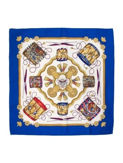 Pre-owned Hermes Les Tambours Silk Scarf In Blue