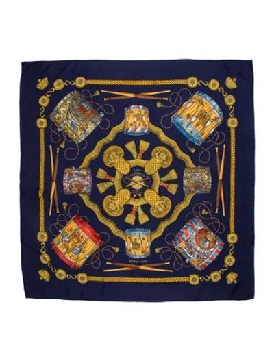 Pre-owned Hermes Les Tambours Silk Scarf In Blue