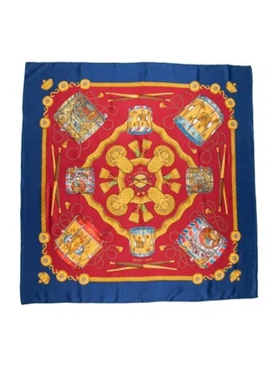 Pre-owned Hermes Les Tambours Silk Scarf In Blue