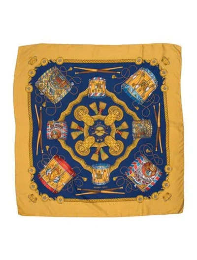 Pre-owned Hermes Les Tambours Silk Scarf In Blue