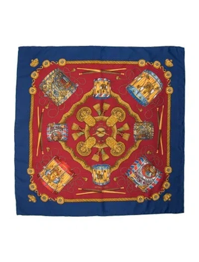Pre-owned Hermes Les Tambours Silk Scarf In Blue