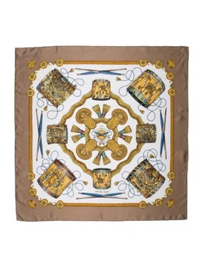 Pre-owned Hermes Les Tambours Silk Scarf In Neutrals