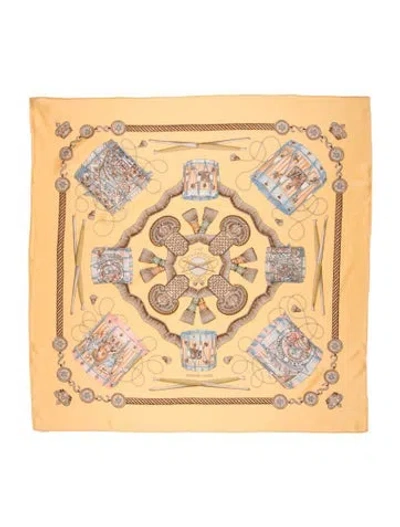 Pre-owned Hermes Les Tambours Silk Scarf In Orange