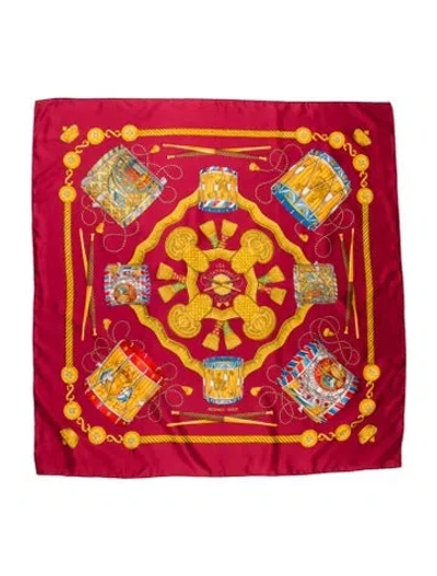Pre-owned Hermes Les Tambours Silk Scarf In Red