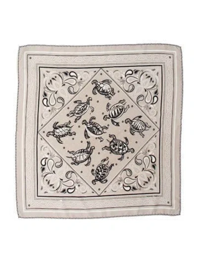 Pre-owned Hermes Les Tortues Bandana Silk Scarf In Neutrals