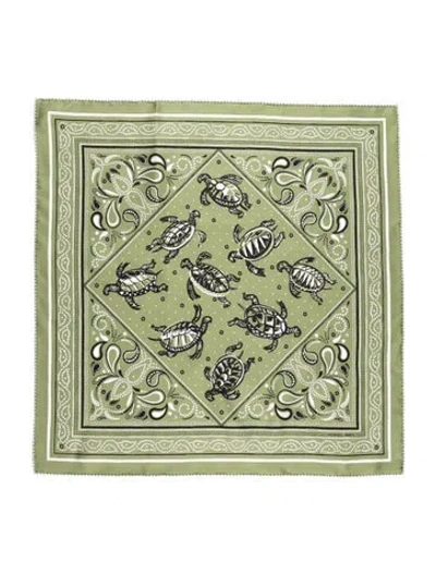 Pre-owned Hermes Les Tortues Bandana Silk Scarf W/ Tags In Green