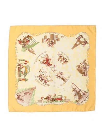 Pre-owned Hermes Les Triplés Silk Scarf In Yellow