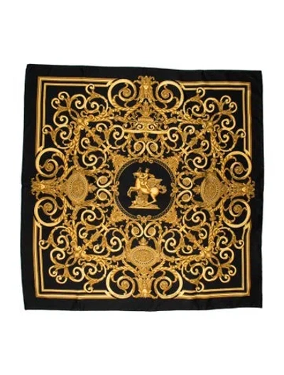 Pre-owned Hermes Les Tuileries Silk Scarf In Black