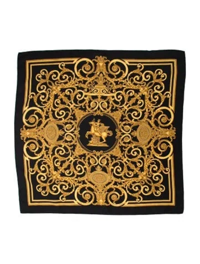 Pre-owned Hermes Les Tuileries Silk Scarf In Black