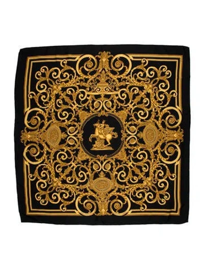 Pre-owned Hermes Les Tuileries Silk Scarf In Black