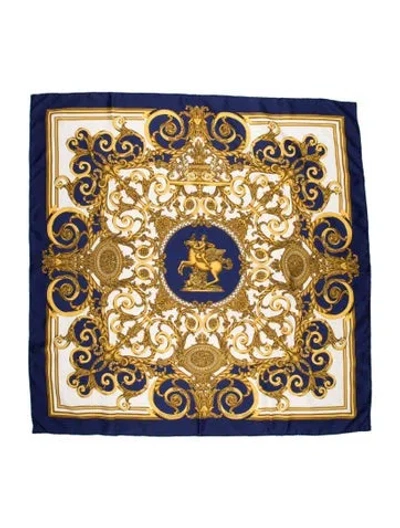 Pre-owned Hermes Les Tuileries Silk Scarf In Blue