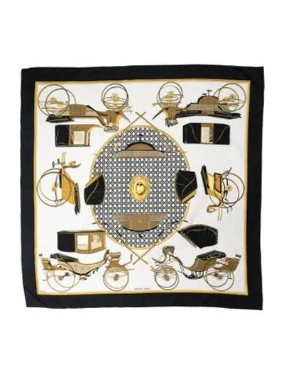 Pre-owned Hermes Les Voitures A Transformation Silk Scarf In Black