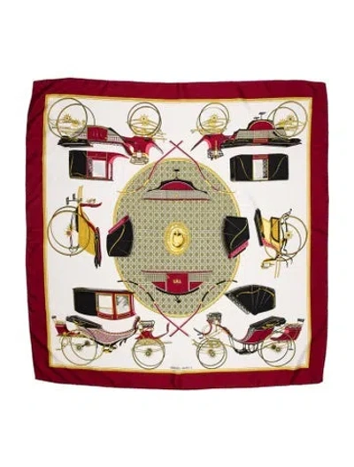 Pre-owned Hermes Les Voitures A Transformation Silk Scarf In Red