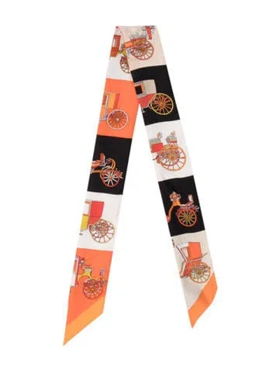 Pre-owned Hermes Les Voitures Exquises Silk Twilly Scarf In Orange