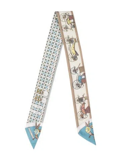 Pre-owned Hermes Les Voitures Nouvelles Silk Twilly Scarf In Neutrals