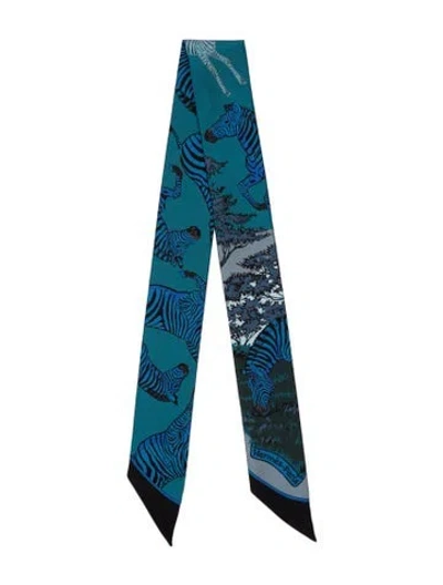 Pre-owned Hermes Les Zebras Silk Twilly Scarf In Blue