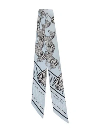 Pre-owned Hermes Les Zebres Bandana Silk Twilly Scarf In Blue