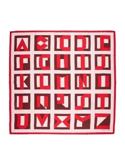 Pre-owned Hermes Lettres Au Carre Silk Scarf In Red