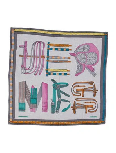 Pre-owned Hermes Lettres Equestres Cashmere Shawl In Neutral