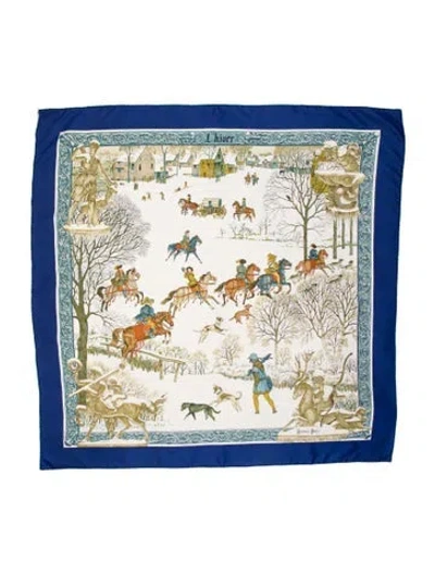 Pre-owned Hermes L'hiver Silk Scarf In Blue