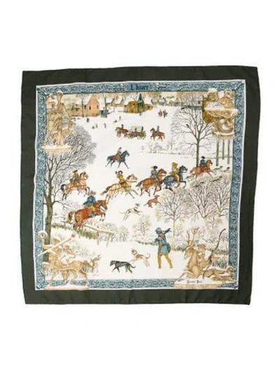 Pre-owned Hermes L'hiver Silk Scarf In Green