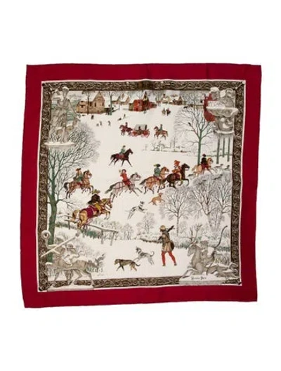 Pre-owned Hermes L'hiver Silk Scarf In Red
