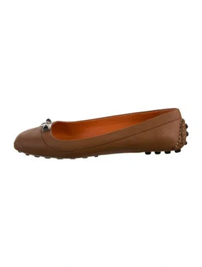 Pre-owned Hermes Liberty Leather Ballet Flats In Brown