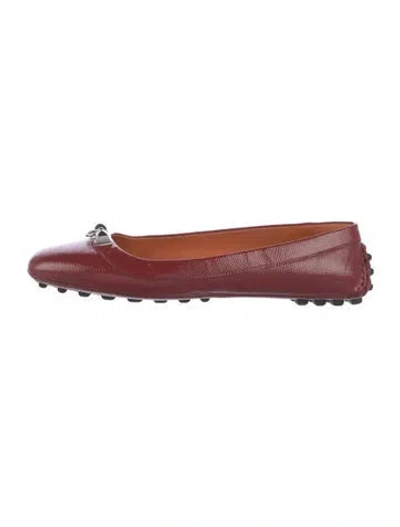 Pre-owned Hermes Liberty Patent Leather Ballet Flats In Red
