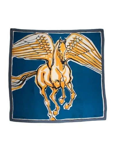 Pre-owned Hermes Libre Comme Pegase Cashmere Shawl In Blue