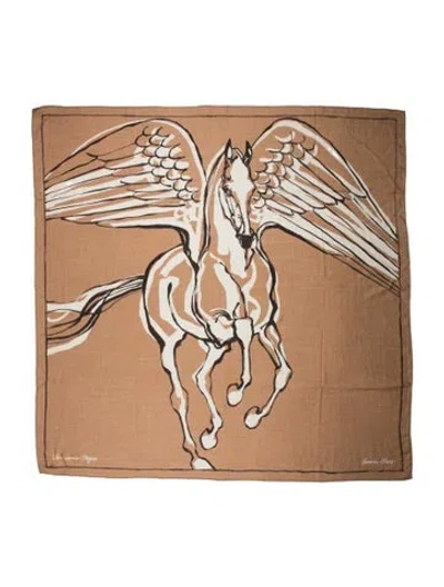 Pre-owned Hermes Libre Comme Pegase Cashmere Shawl In Brown
