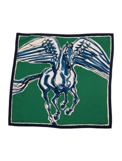 Pre-owned Hermes Libre Comme Pegase Cashmere Shawl In Green
