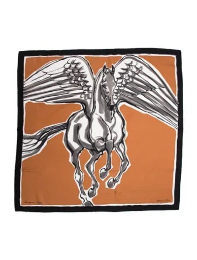 Pre-owned Hermes Libre Comme Pegase Silk Scarf In Brown