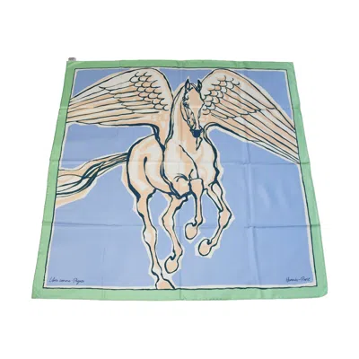 Pre-owned Hermes Libre Comme Pegase Silk Square Scarf 90 Vert D'eau Bleu Ciel Rose Nacre