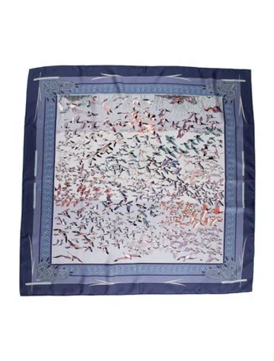 Pre-owned Hermes Libres Comme L'air Silk Scarf In Blue