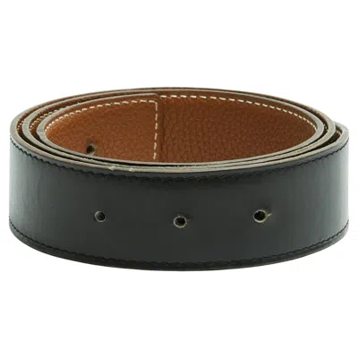 Pre-owned Hermes Hermès Lien 32 Mm Cuir T75 Black Gold Reversible Leather Belt Strap Us28