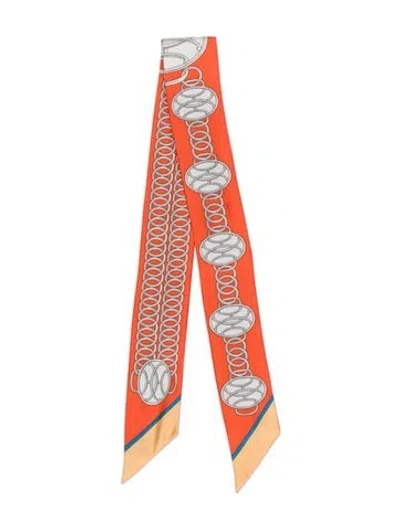 Pre-owned Hermes Lift Profile Silk Twilly Scarf In Orange
