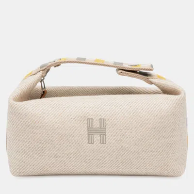 Pre-owned Hermes Light Beige Small Wool Bride-a-brac Au Carre Case In Sand