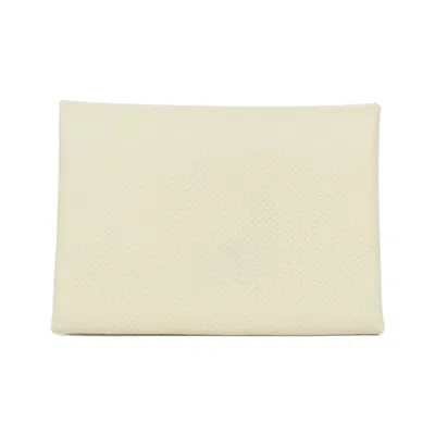 Pre-owned Hermes Light Beige White Epsom Leather Coin Purse/coin Case ()