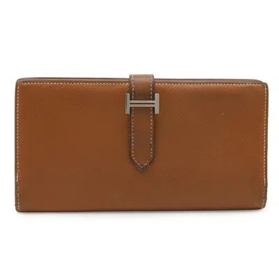Pre-owned Hermes Light Brown Epsom Leather Long Wallet (bi-fold) ()