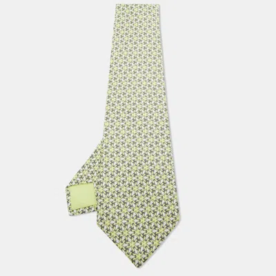 Pre-owned Hermes Light Green Bird Print Silk Tie