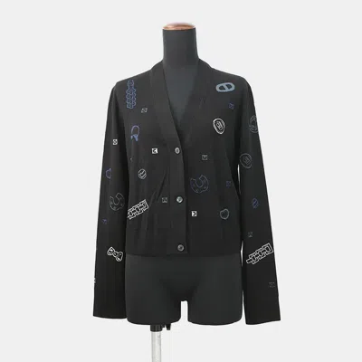 Pre-owned Hermes Lightweight Cardigan With Long Sleeves And The Candy Libris Bandana Motif Size 42 Black