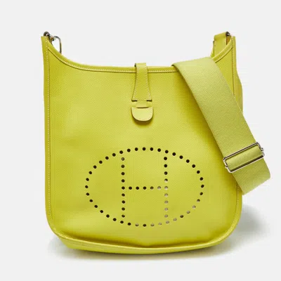 Pre-owned Hermes Hermès Lime Epsom Leather Evelyne Iii Pm Bag In Yellow