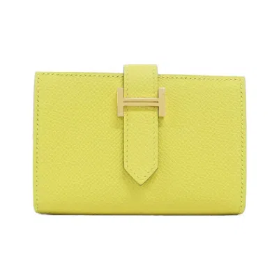 Pre-owned Hermes Lime Epsom Leather Wallet (bi-fold) () In Green